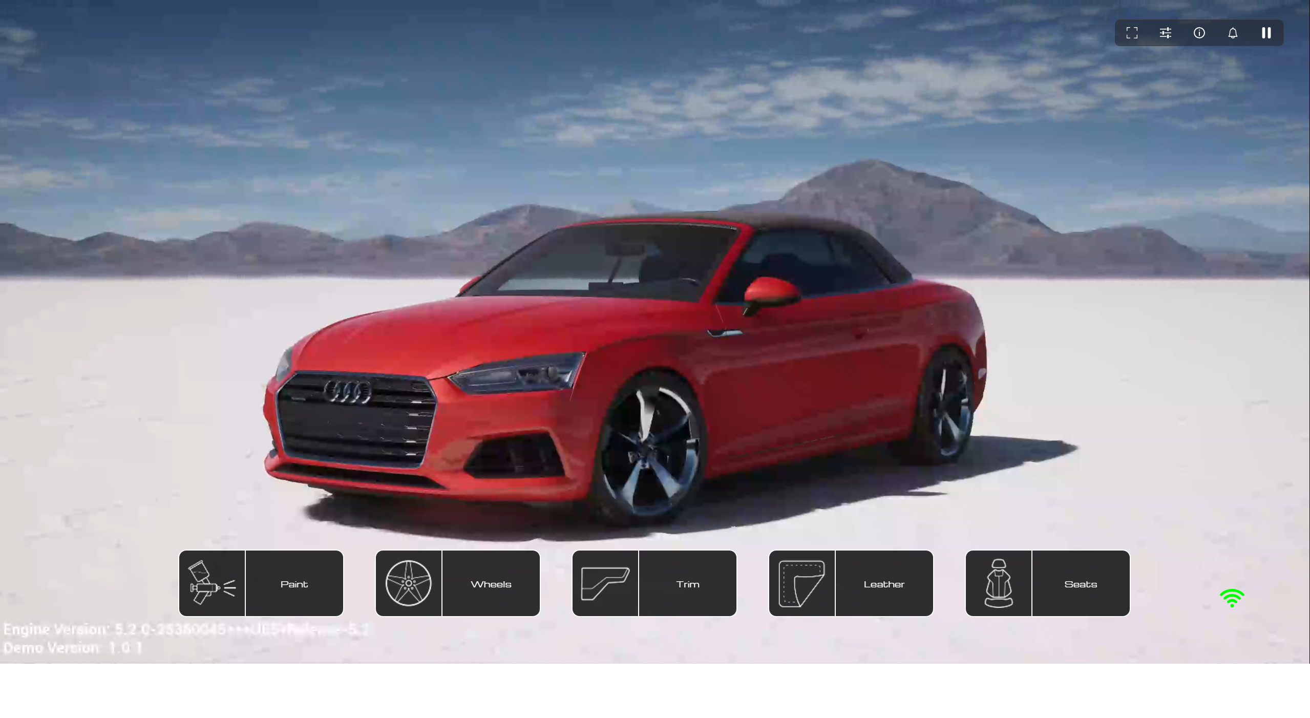 Screenshot of the Audi car configurator Pixel Streaming demo project